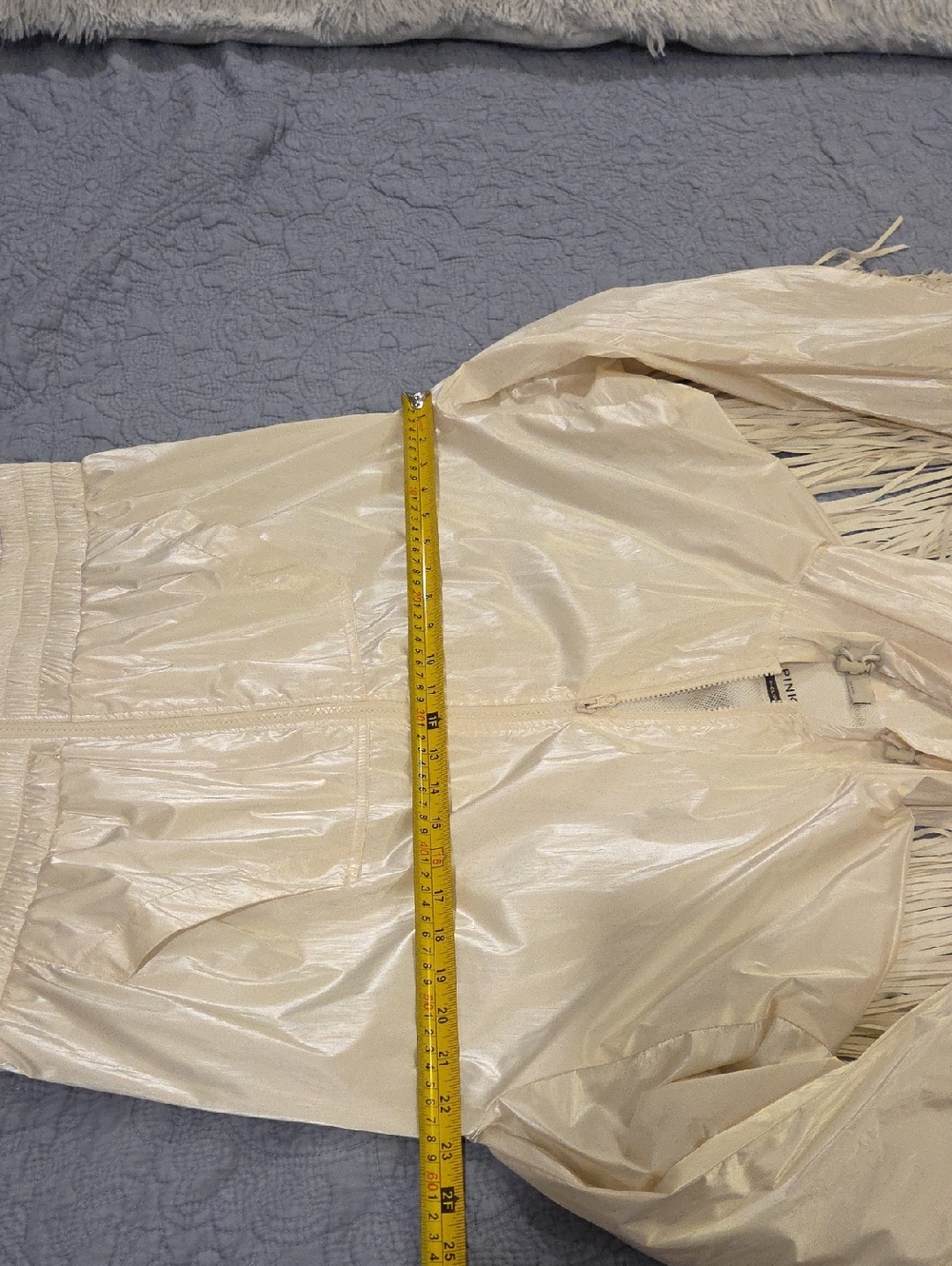 Pinko Siberiano Fringe windbreaker jacket in off-white Size M! - Picture 12 of 16